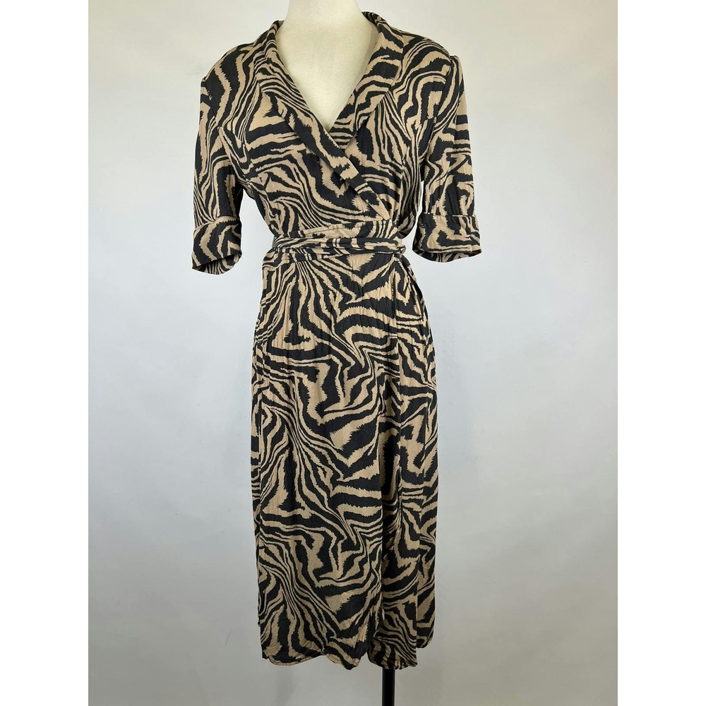 Ganni‎ Womens Crepe Wrap-effect Printed Midi Dress Sz 40 US 8
